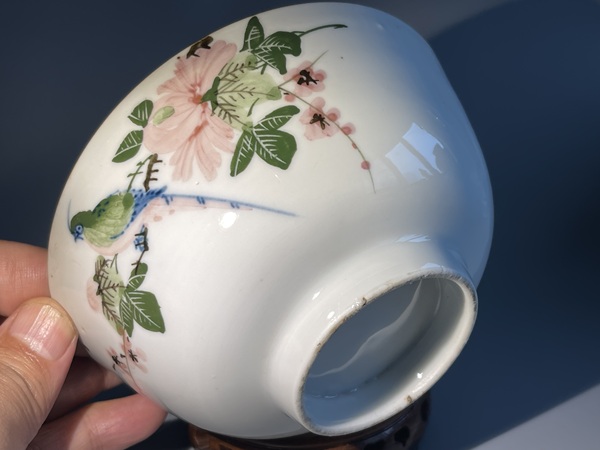 古玩陶瓷釉下彩花鳥紋茶碗拍賣，當(dāng)前價(jià)格100元