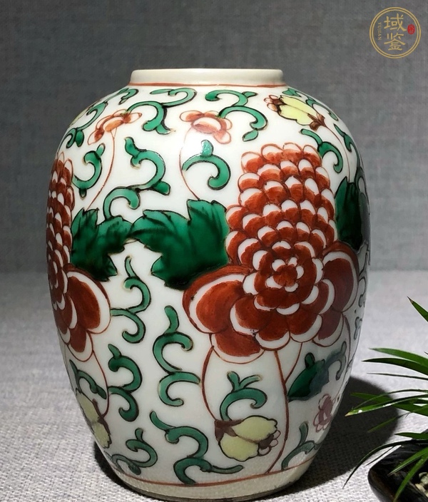 古玩五彩牡丹紋罐真品鑒賞圖