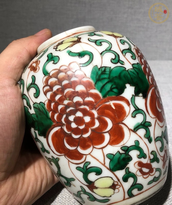 古玩陶瓷五彩牡丹紋罐真品鑒賞圖