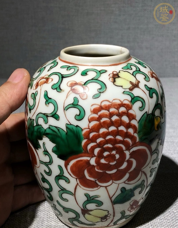 古玩陶瓷五彩牡丹紋罐真品鑒賞圖
