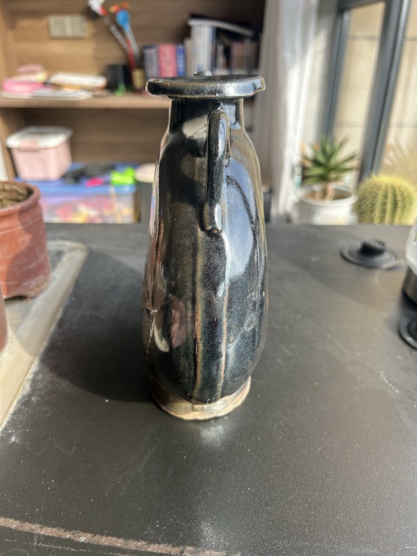 古玩陶瓷金元耀州窯黑釉樹葉紋扁壺（西夏風(fēng)格）拍賣，當(dāng)前價(jià)格576元