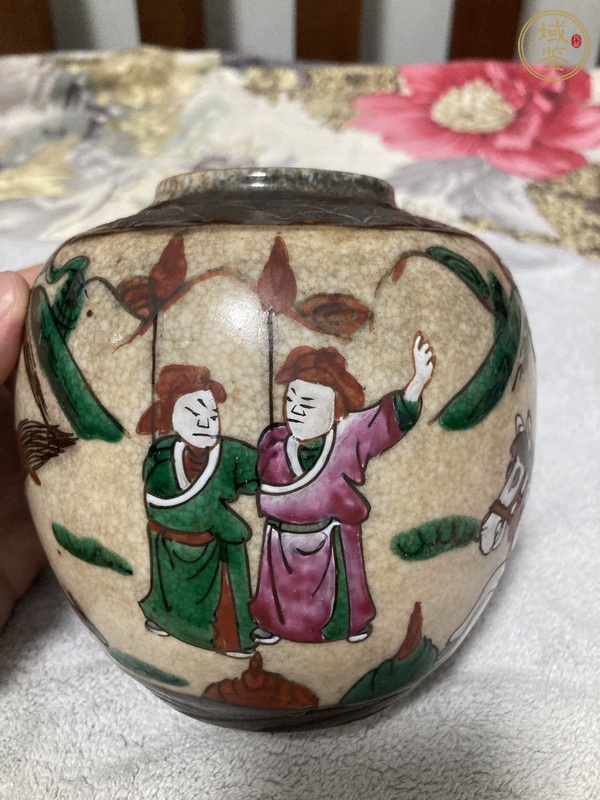 古玩陶瓷晚清五彩鐵骨泥人物刀馬旦罐真品鑒賞圖