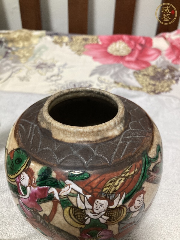 古玩陶瓷晚清五彩鐵骨泥人物刀馬旦罐真品鑒賞圖