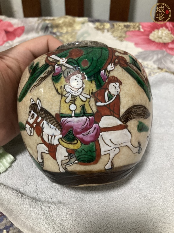 古玩陶瓷晚清五彩鐵骨泥人物刀馬旦罐真品鑒賞圖