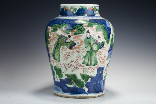 古玩陶瓷清康熙·青花五彩蟾宮折桂圖罐拍賣，當前價格1888元