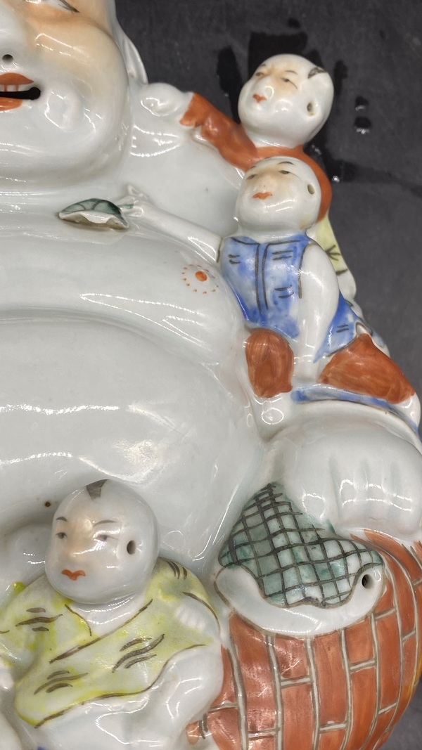 古玩陶瓷（保真卡）粉彩五子登科彌勒佛像拍賣，當(dāng)前價(jià)格6500元