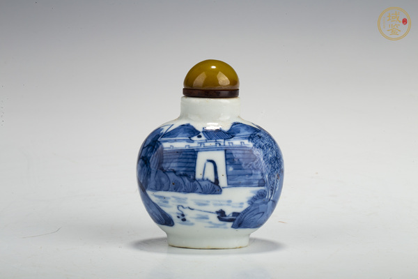 古玩陶瓷清光緒·青花山水人物紋鼻煙壺真品鑒賞圖