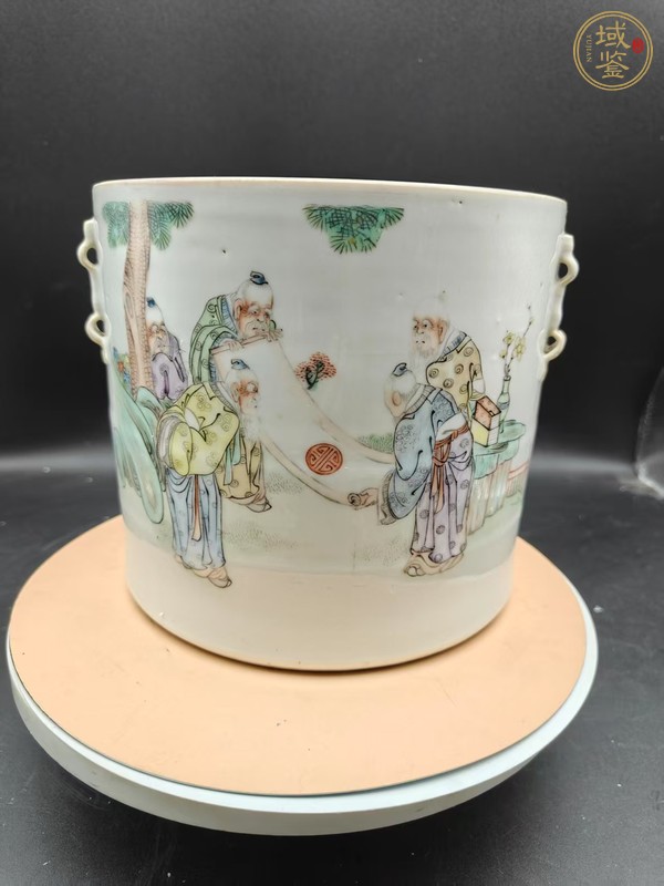 古玩陶瓷油粉彩五老圖蓋缸真品鑒賞圖