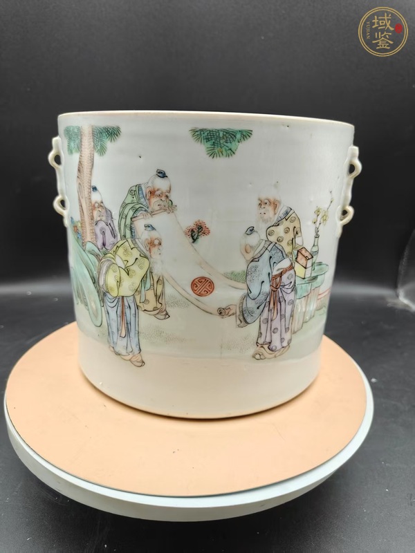 古玩陶瓷粉彩祝壽圖蓋罐真品鑒賞圖
