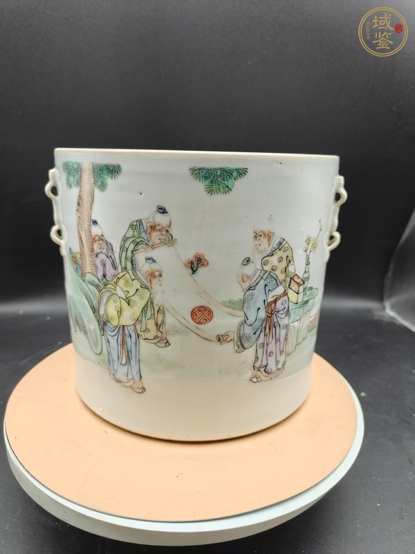 古玩陶瓷粉彩祝壽圖蓋罐真品鑒賞圖