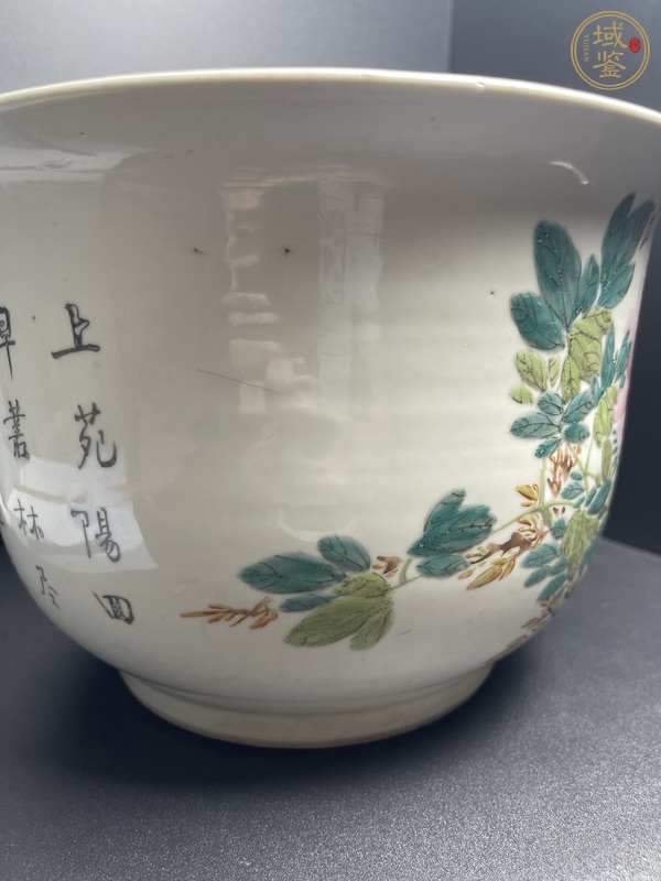 古玩陶瓷晚清淺降彩花鳥盆真品鑒賞圖