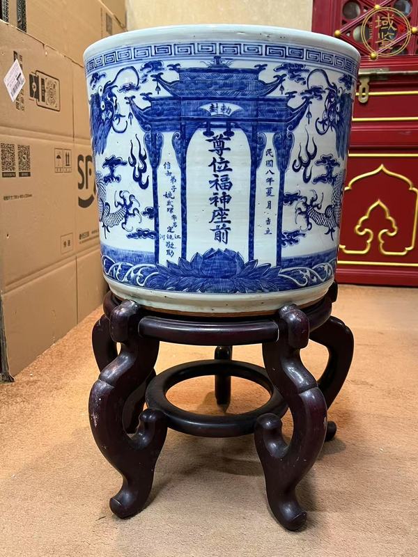 古玩陶瓷青花雙龍戲珠紋直筒爐真品鑒賞圖