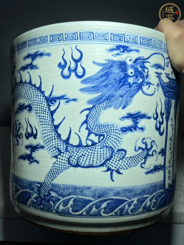 古玩陶瓷青花雙龍戲珠紋直筒爐真品鑒賞圖