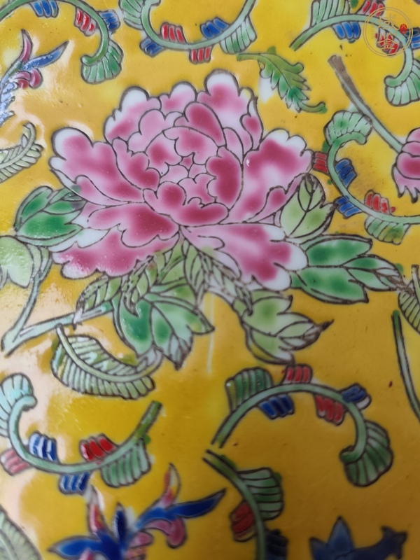 古玩陶瓷黃地粉彩花蝶紋盤真品鑒賞圖