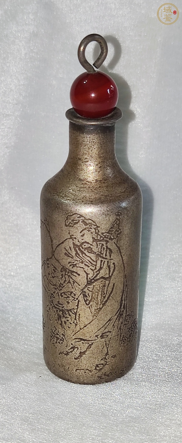 古玩白銅陰刻高士鼻煙壺真品鑒賞圖