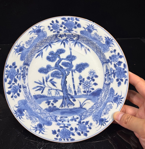 古玩陶瓷清·康熙青花松竹梅細路青花盤拍賣，當前價格1700元