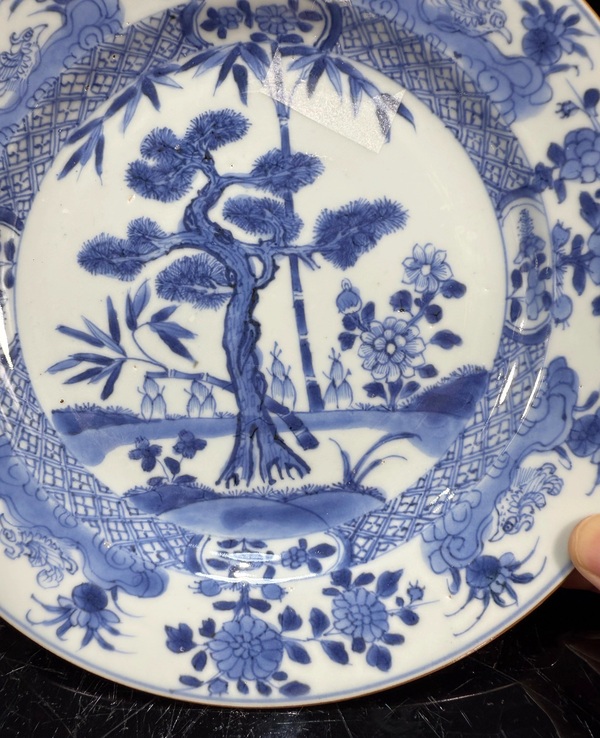 古玩陶瓷清·康熙青花松竹梅細路青花盤拍賣，當前價格1700元