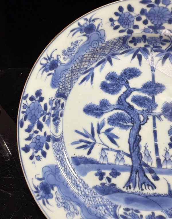古玩陶瓷清·康熙青花松竹梅細路青花盤拍賣，當前價格1700元
