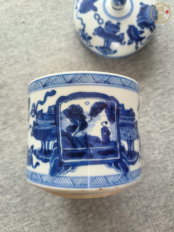 古玩陶瓷博古圖青花蓋罐真品鑒賞圖