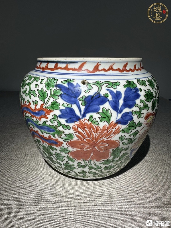 古玩陶瓷青花五彩鳳穿牡丹紋罐真品鑒賞圖