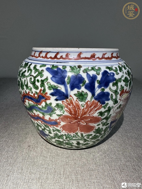 古玩陶瓷青花五彩鳳穿牡丹紋罐真品鑒賞圖