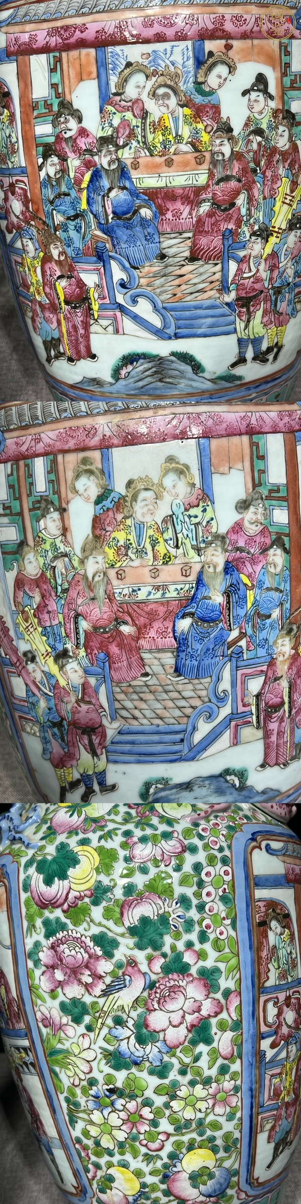 古玩陶瓷粉彩人物故事紋花口瓶真品鑒賞圖