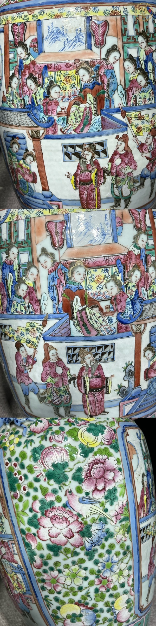 古玩陶瓷粉彩人物故事紋花口瓶真品鑒賞圖