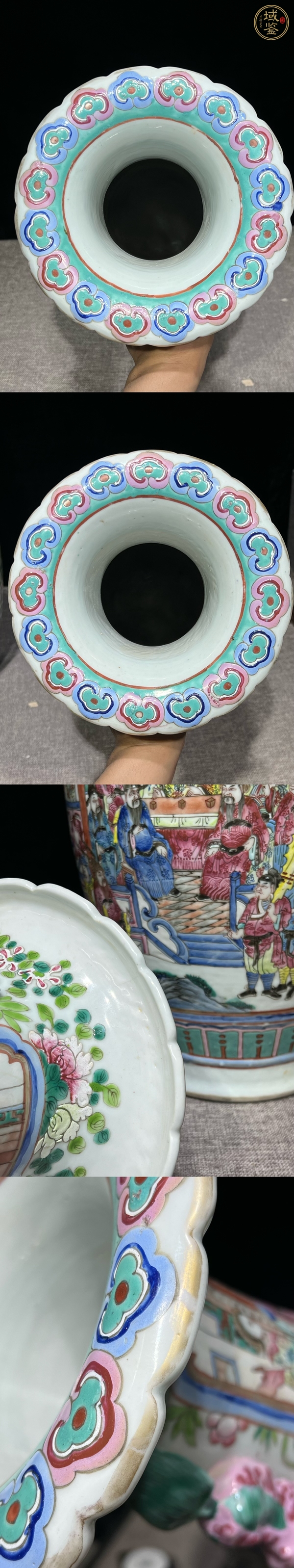 古玩陶瓷粉彩人物故事紋花口瓶真品鑒賞圖