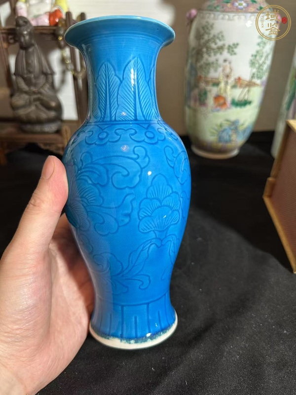 古玩孔雀藍釉觀音瓶真品鑒賞圖