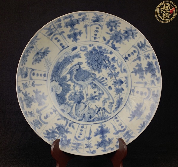 古玩陶瓷青花鳳凰牡丹盤真品鑒賞圖