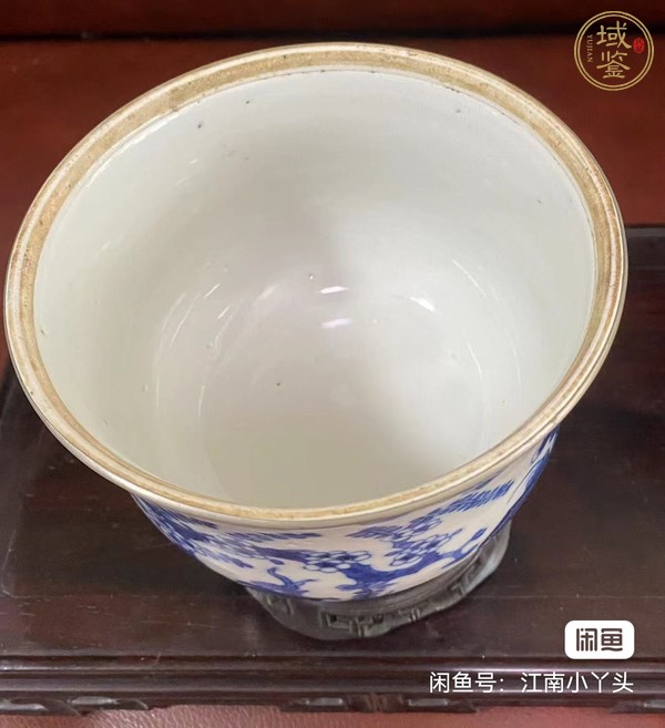 古玩陶瓷青花錦地石榴花卉壽字紋蓋缸真品鑒賞圖