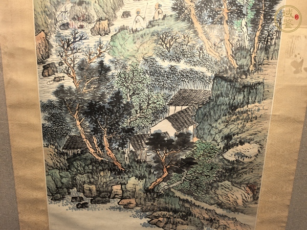 古玩字畫蕭遜款青綠山水立軸真品鑒賞圖