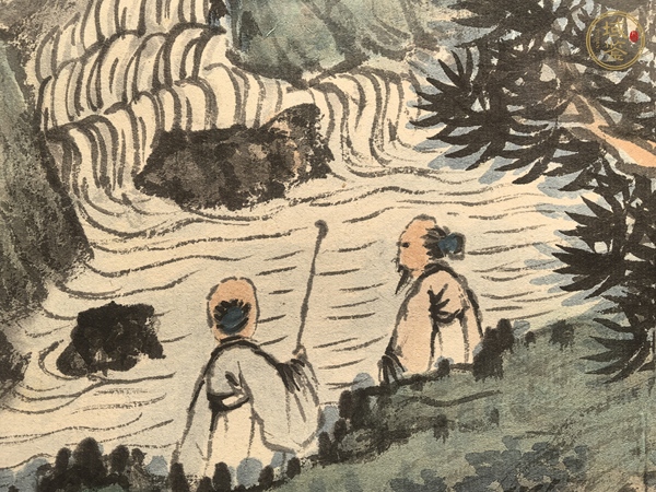 古玩字畫蕭遜款青綠山水立軸真品鑒賞圖