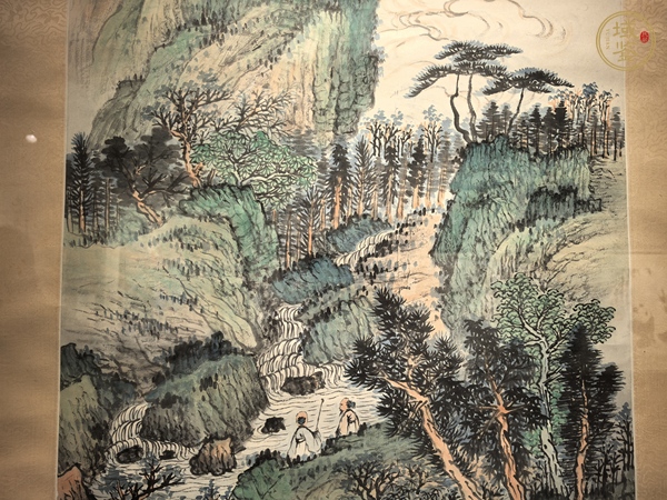 古玩字畫蕭遜款青綠山水立軸真品鑒賞圖