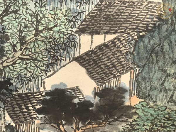 古玩字畫蕭遜款青綠山水立軸真品鑒賞圖