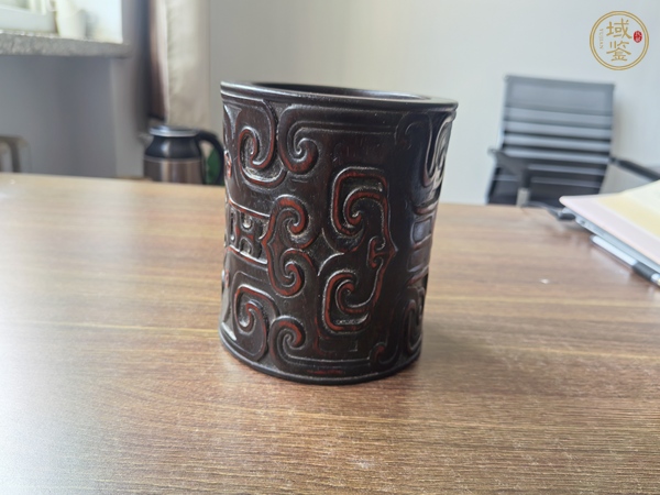 古玩雜項(xiàng)紫檀木雕刻制作筆筒真品鑒賞圖