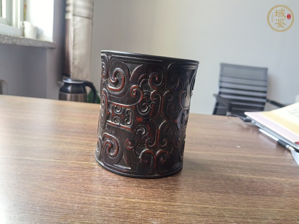 古玩雜項(xiàng)紫檀木雕刻制作筆筒真品鑒賞圖