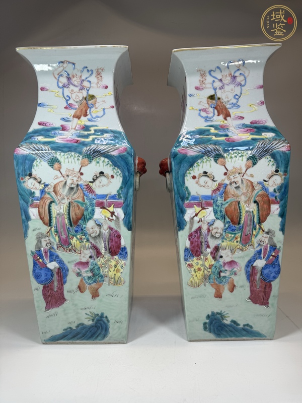 古玩陶瓷粉彩神仙人物對(duì)瓶真品鑒賞圖