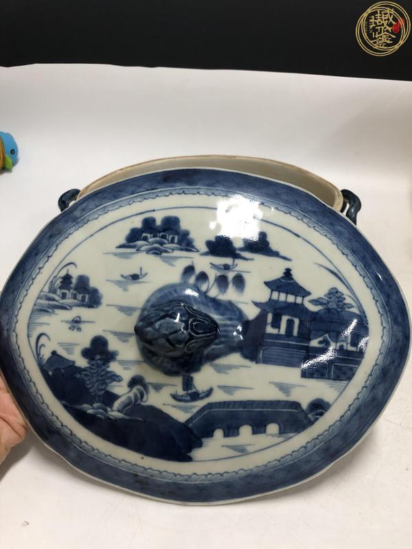 古玩陶瓷青花山水人物紋蓋鍋真品鑒賞圖