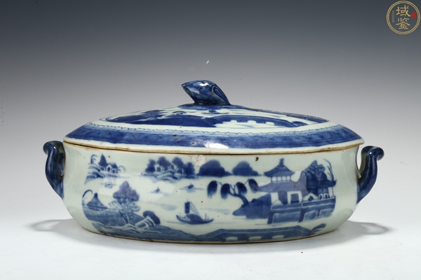 古玩陶瓷青花山水人物樓閣紋蓋鍋拍賣，當(dāng)前價(jià)格2288元