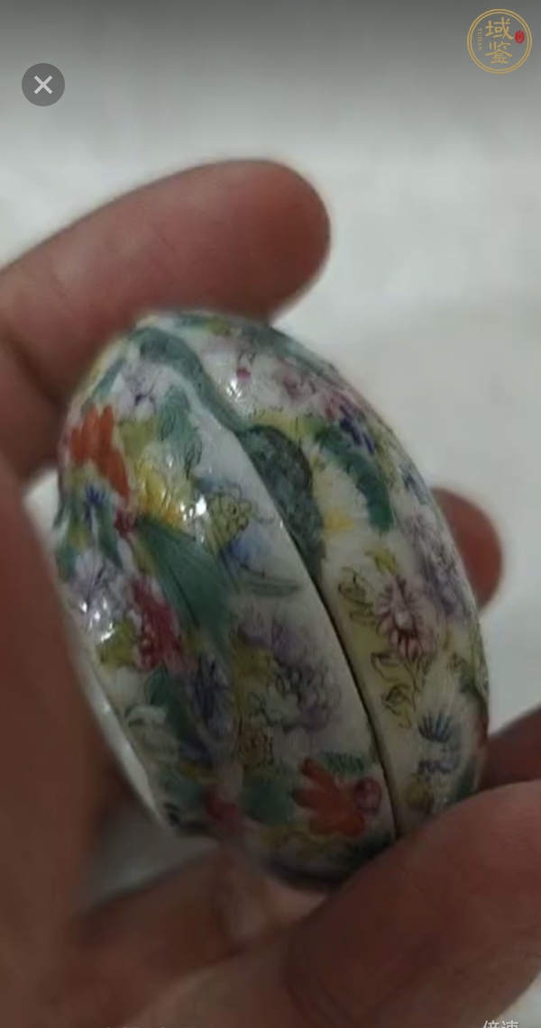 古玩陶瓷粉彩百花不落地紋印盒真品鑒賞圖