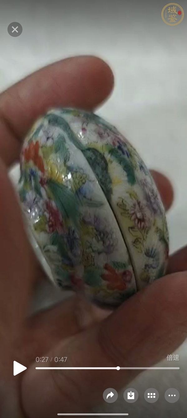 古玩陶瓷粉彩百花不落地紋印盒真品鑒賞圖