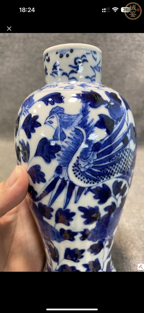 古玩陶瓷青花鳳傳花卉紋梅瓶真品鑒賞圖