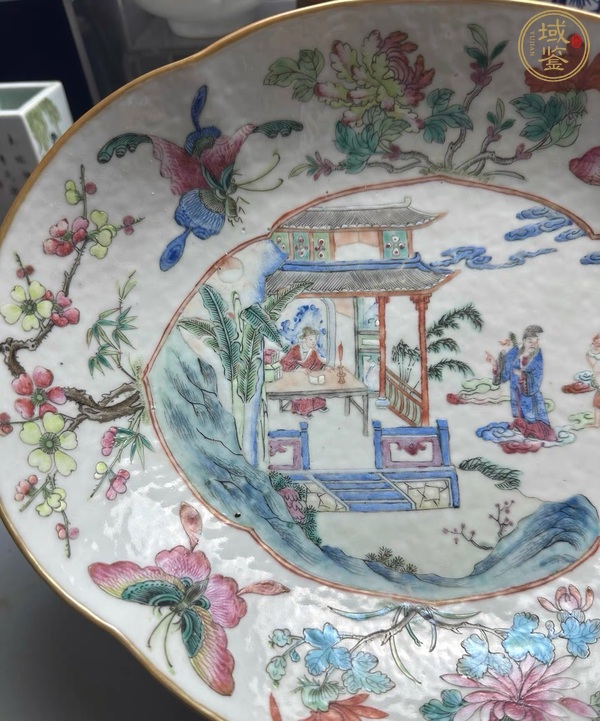古玩陶瓷清中期 粉彩人物紋貢盤真品鑒賞圖