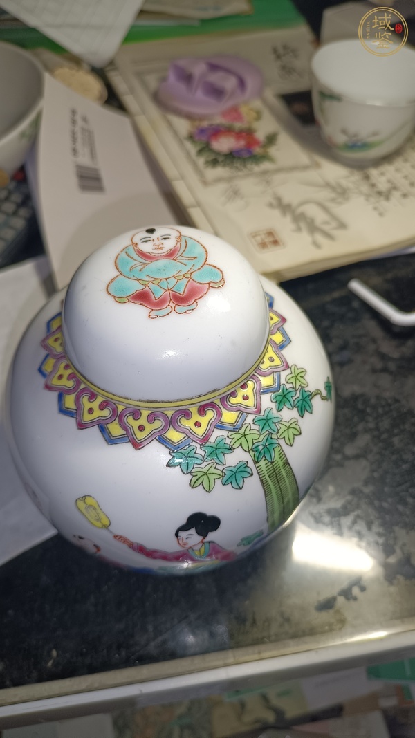 古玩陶瓷粉彩教子圖蓋罐真品鑒賞圖