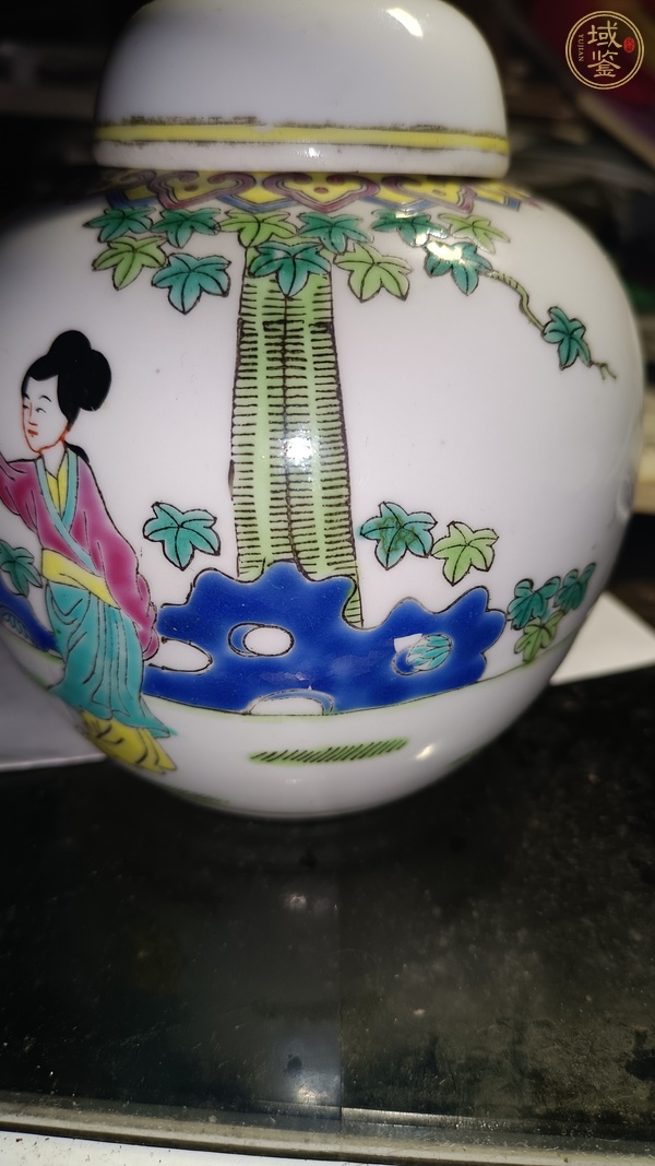 古玩陶瓷粉彩教子圖蓋罐真品鑒賞圖