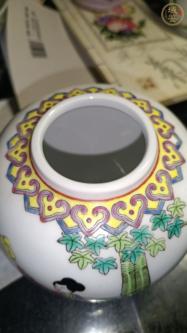 古玩陶瓷粉彩教子圖蓋罐真品鑒賞圖