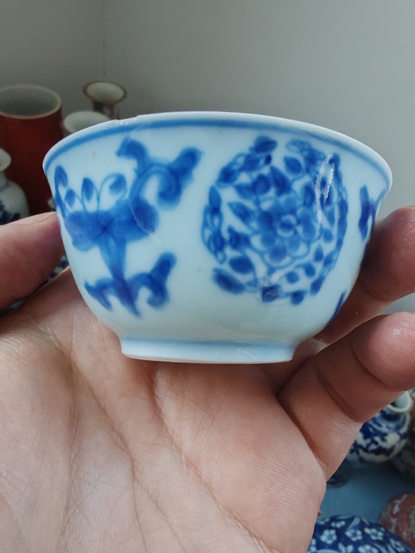 古玩陶瓷清康熙時期青花花卉紋杯拍賣,當前價格890元