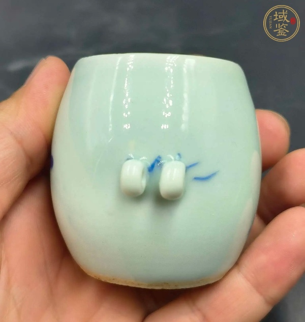古玩陶瓷青花山水人物紋鳥食罐真品鑒賞圖