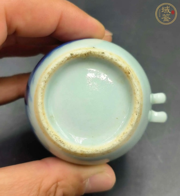 古玩陶瓷青花山水人物紋鳥食罐真品鑒賞圖